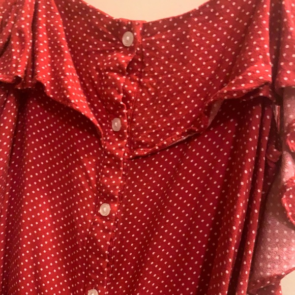 Red polkadot button up exposed shoulder strap top - Picture 7 of 15